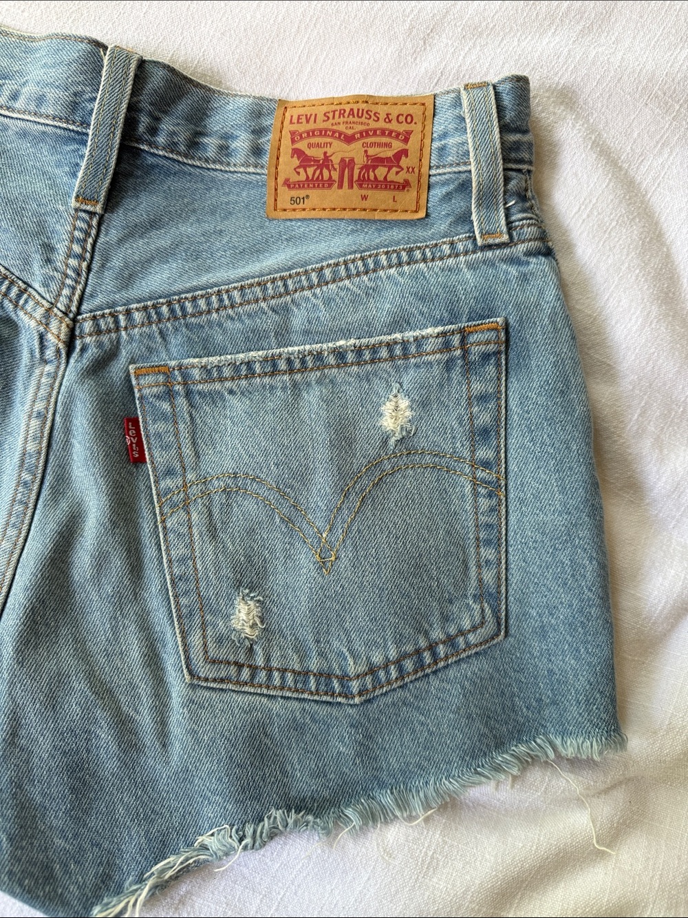 Levi's Light Blue Distressed Denim Cutoff Skirt